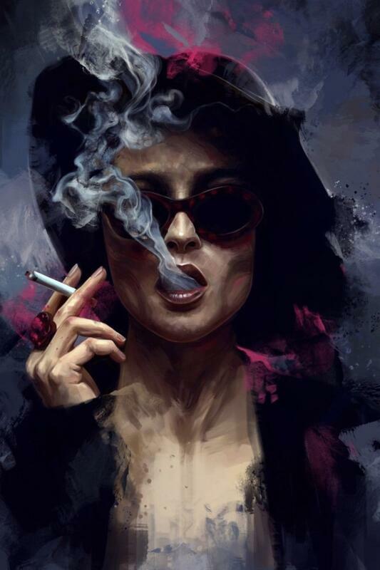 Картина по номерам 40x50 Дама в черной шляпе и сигаретой
