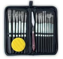 Без бренда «Коробка 50 шт.: Набор кистей для рисования в чехле, премиум набор (15 нейлоновых кистей, 1 мастихин) белые» в Якутске