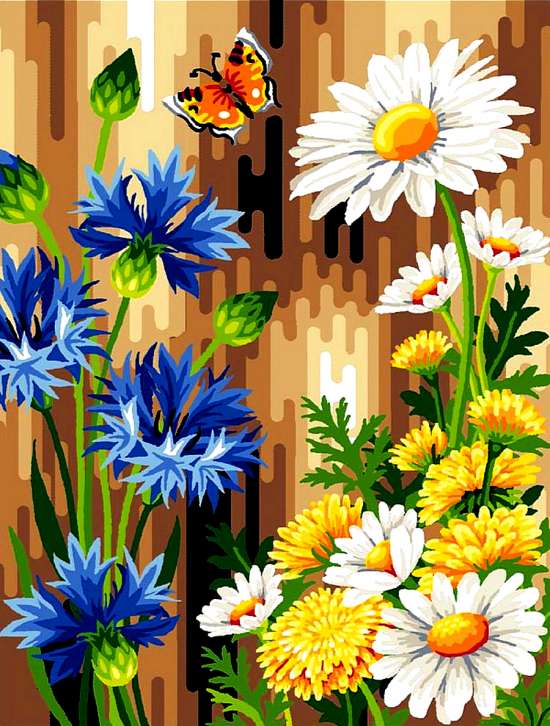 Картина по номерам 40x50 Бабочки в васильках и ромашках