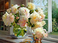 Без бренда «Ваза с букетом белых пионов у окна» в Якутске в интернет-магазине  Без бренда «Ваза с букетом белых пионов у окна» в Якутске