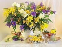 Без бренда «Букет из мимозы и колокольчиков в вазе» в Якутске в интернет-магазине  Без бренда «Букет из мимозы и колокольчиков в вазе» в Якутске