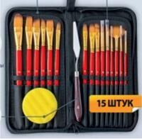 Без бренда «Набор кистей для рисования в чехле, премиум набор (15 нейлоновых кистей, 1 мастихин) красные» в Якутске