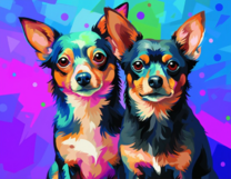 Две чихуа на ярком фоне