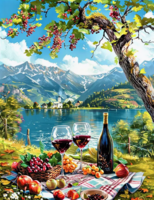 Без бренда «Винный натюрморт с бокалами, бутылкой вина, фруктами и ягодами» в Якутске